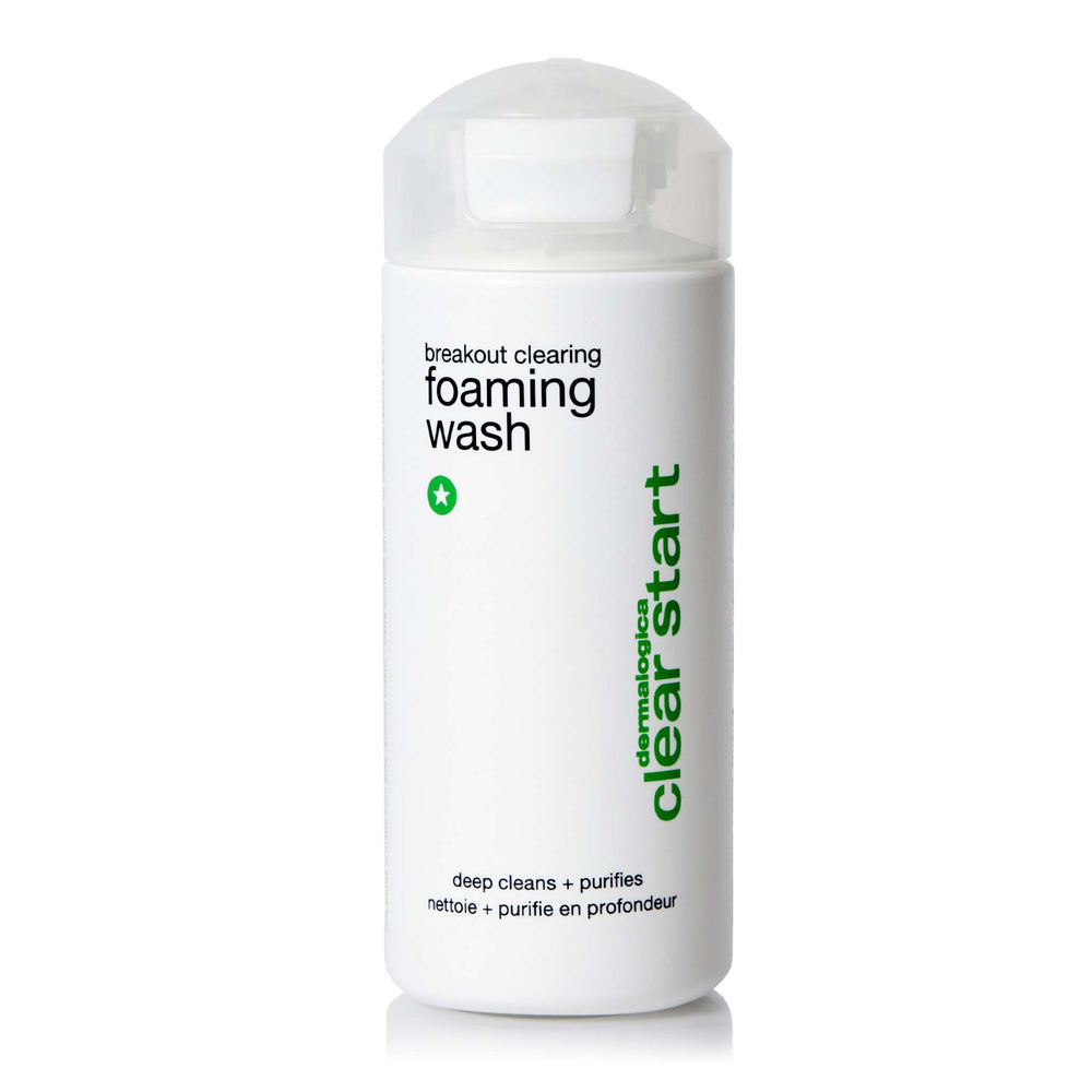 Foaming wash bottle with 'Clear Start' branding on a white background