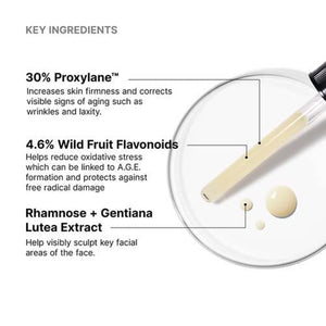 SkinCeuticals A.G.E. Interrupter Ultra Serum The Facial Maestro, Product key ingredients with a dropper and cream on a white background