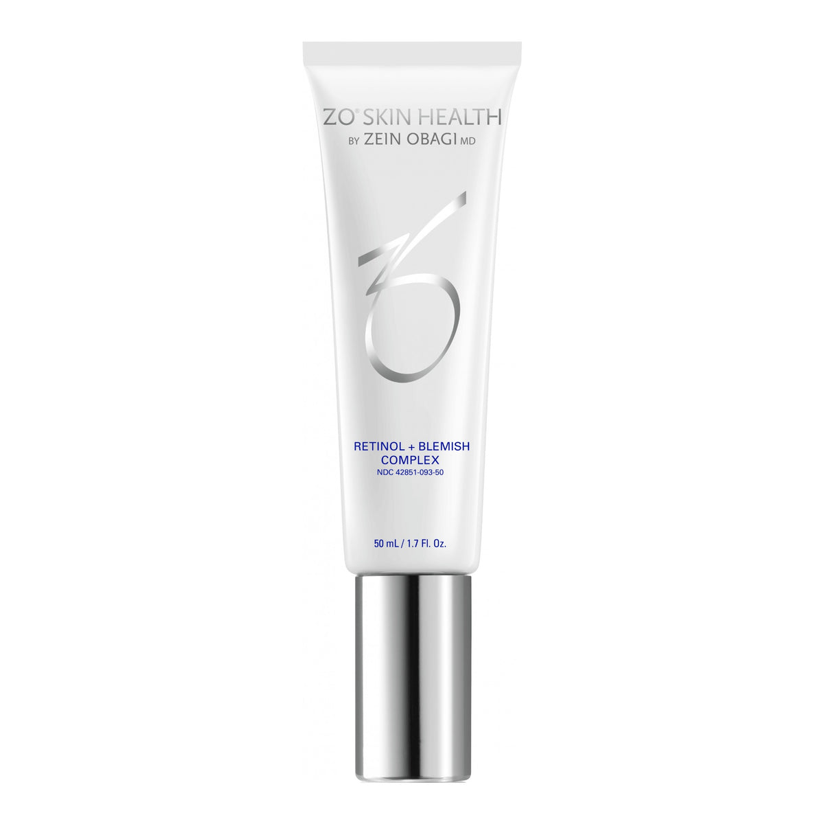 ZO Skin Health by Zein Obagi Retinol + Blemish Complex 30ml serum cream in a white squeeze tube with a silver cap, shown on a plain white background.
