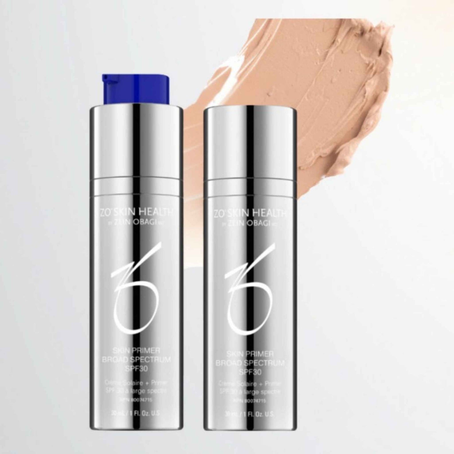 ZO Skin Health Skin Primer Broad Spectrum SPF30 Bottles and swatch The Facial Maestro