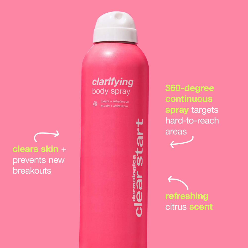 Pink body spray bottle with text on a pink background